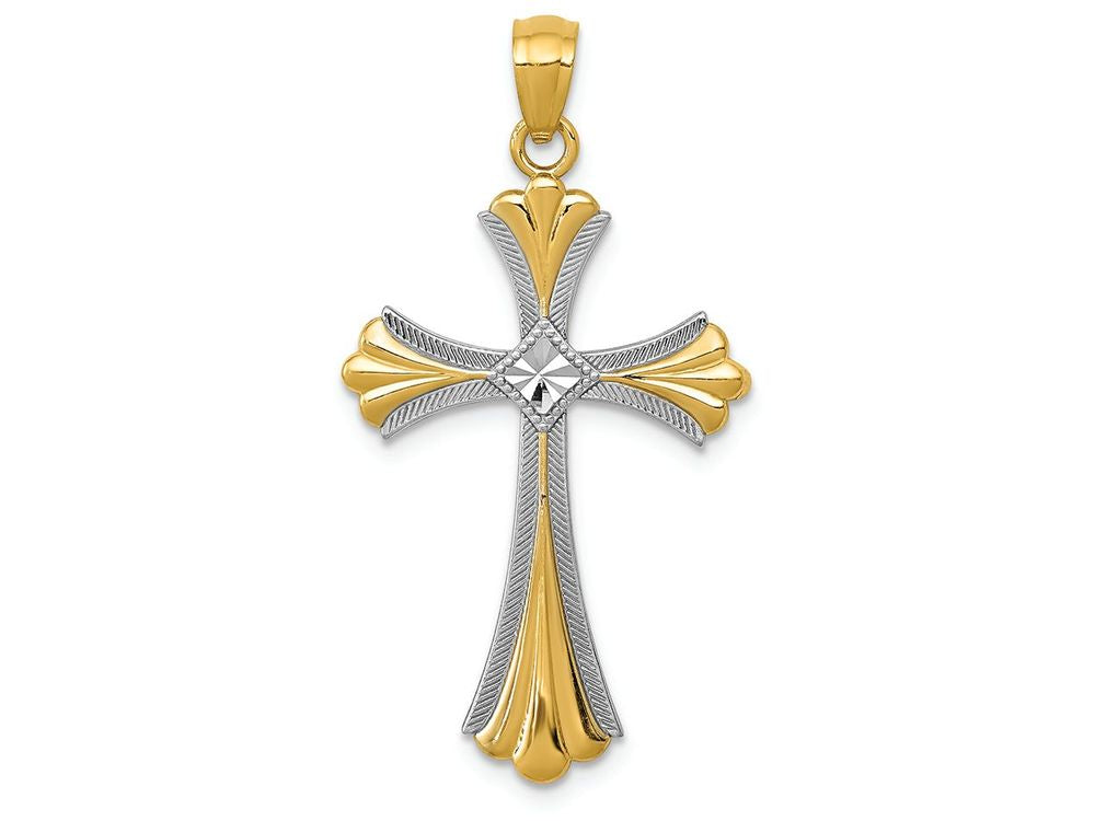 FJC Finejewelers 14k Yellow Gold Bright Cut with Rhodium Cross Charm