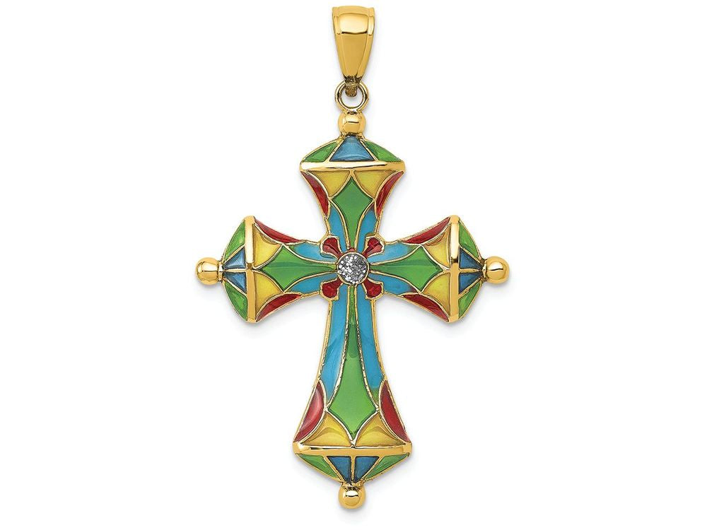 FJC Finejewelers 14k Yellow Gold Multi Color Enamel Cross Charm