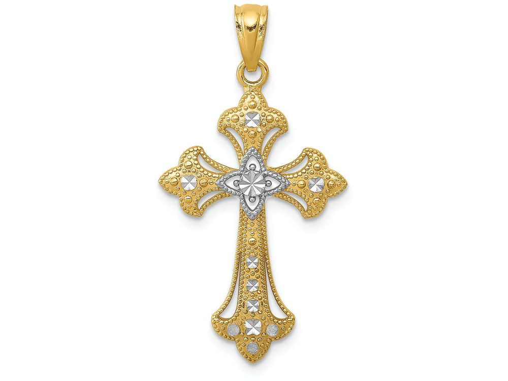FJC Finejewelers 14k Yellow Gold with Rhodium Bright Cut Cross Charm