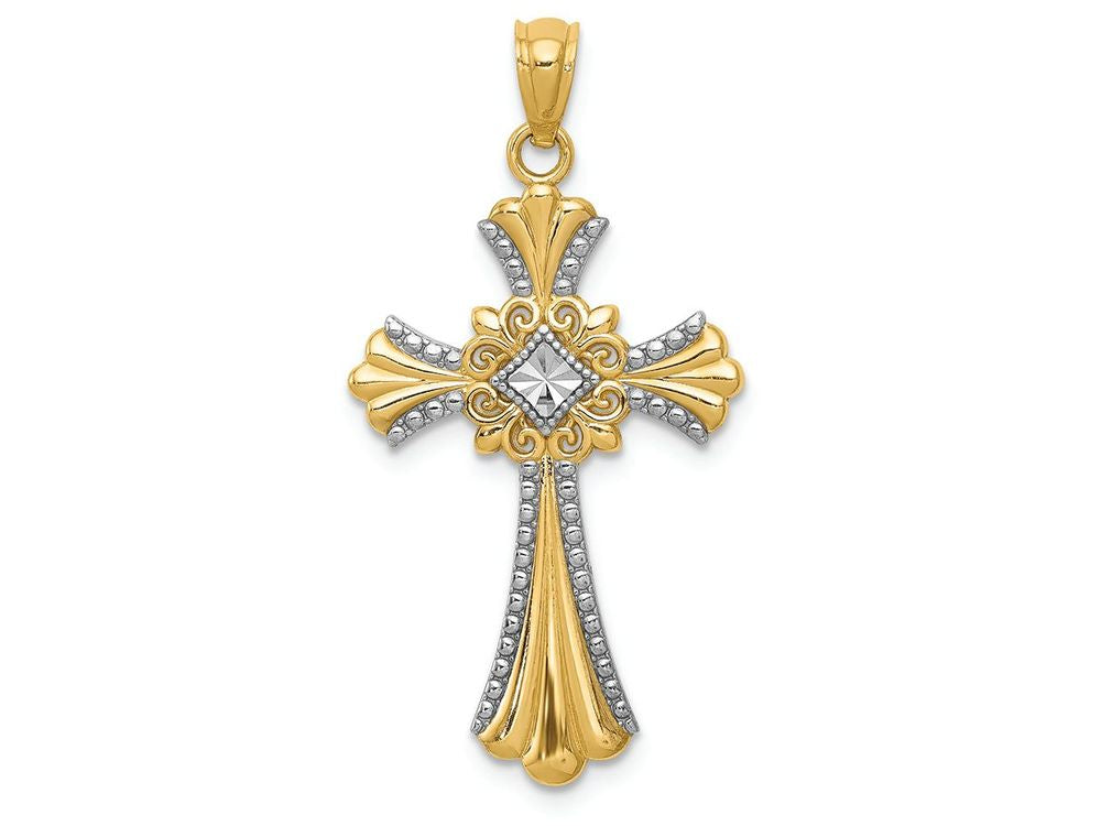 FJC Finejewelers 14k Yellow Gold with Rhodium Bright Cut Cross Charm