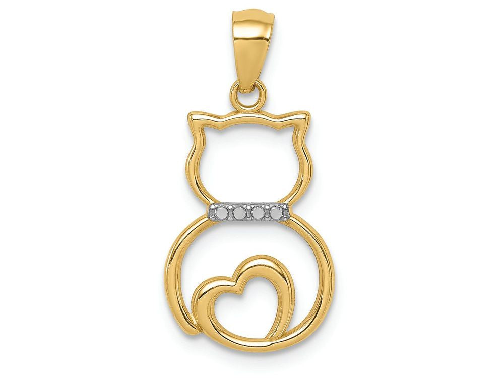 FJC Finejewelers 14k Yellow Gold White with Rhodium Bright Cut Sitting Cat Charm