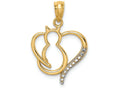 FJC Finejewelers 14k Yellow Gold White with Rhodium Sitting Cat In A Heart Charm