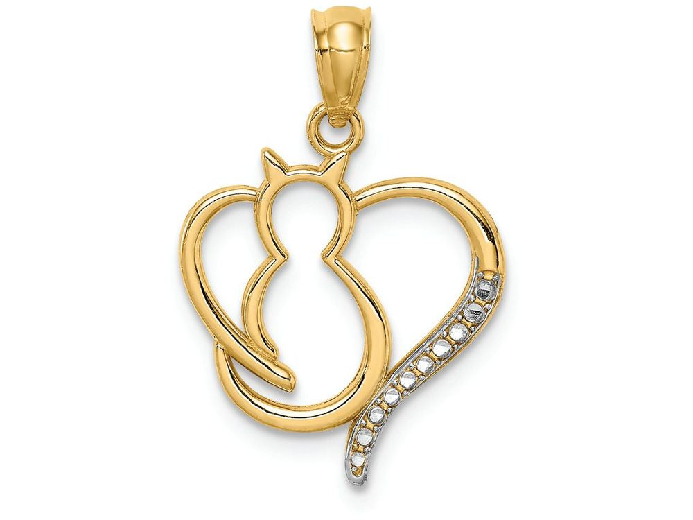 FJC Finejewelers 14k Yellow Gold White with Rhodium Sitting Cat In A Heart Charm
