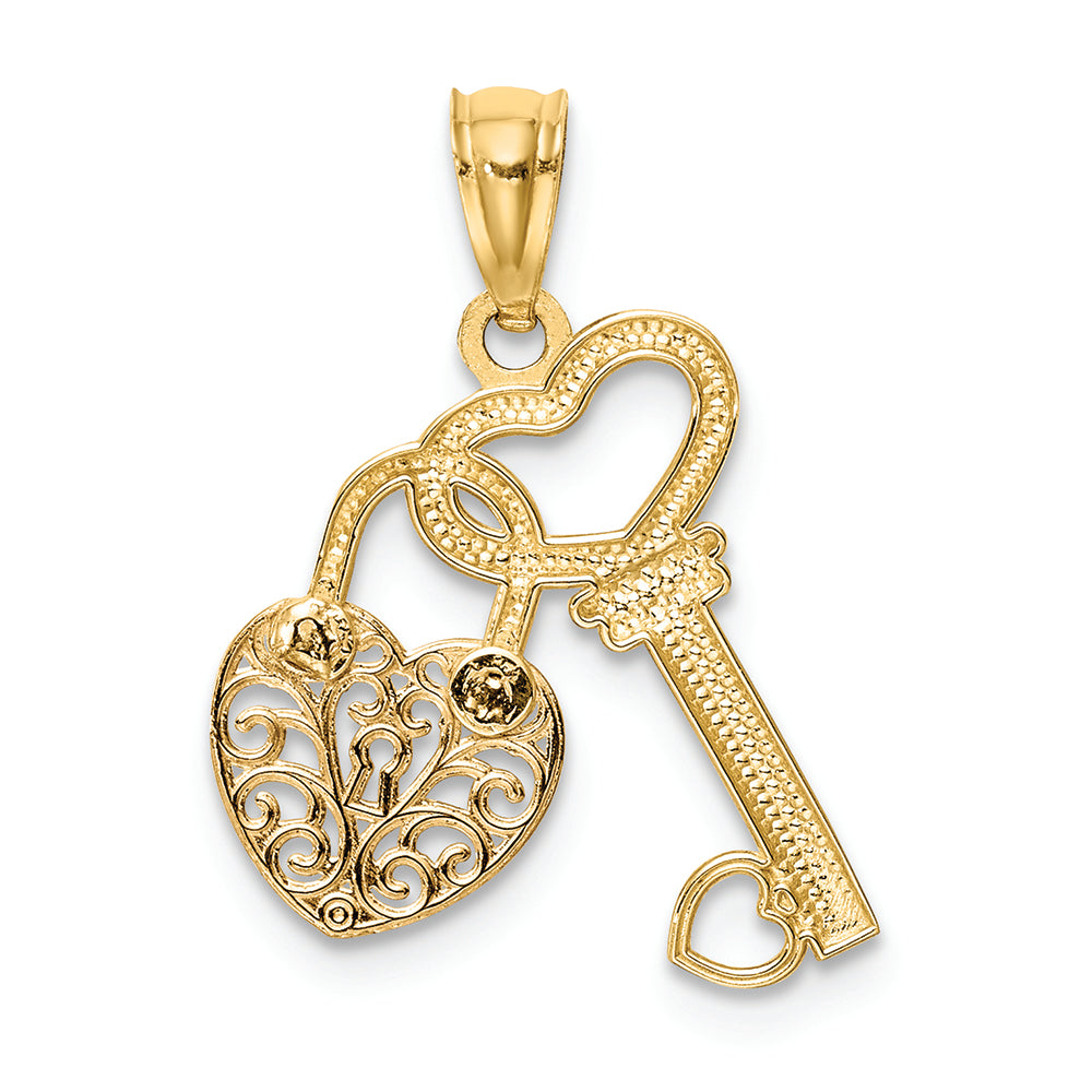 FJC Finejewelers 14k Two-tone Gold Bright Cut Key Heart Charm