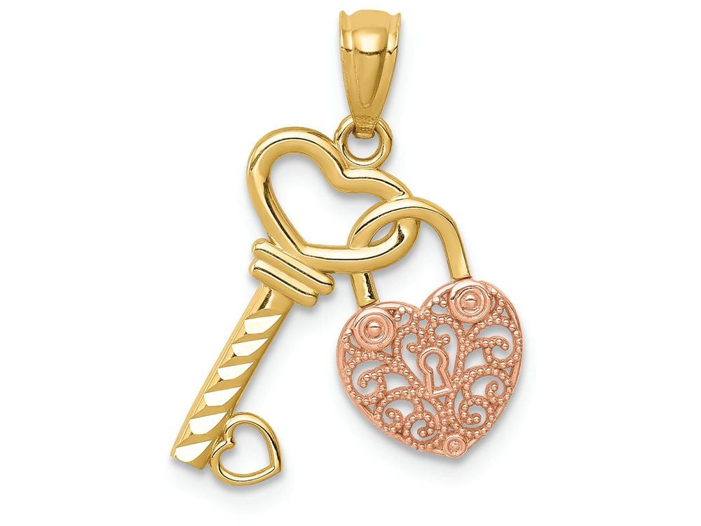 FJC Finejewelers 14k Two-tone Gold Bright Cut Key Heart Charm
