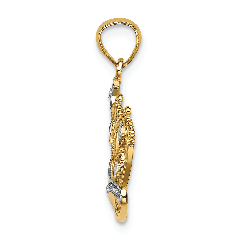 FJC Finejewelers 14k Yellow Gold White with Rhodium Bright Cut Filigree Crown Charm