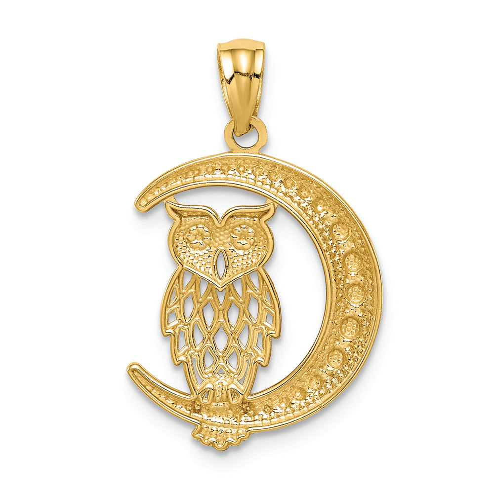 FJC Finejewelers 14k Yellow Gold White with Rhodium Bright Cut Owl On The Moon Charm