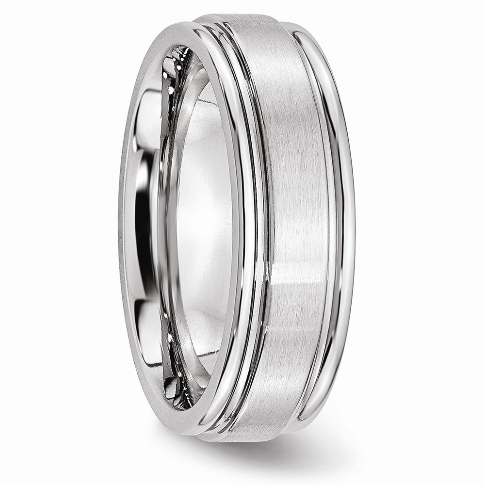 Chisel Cobalt Satin And Polished Ridged Edge 7mm Wedding Band