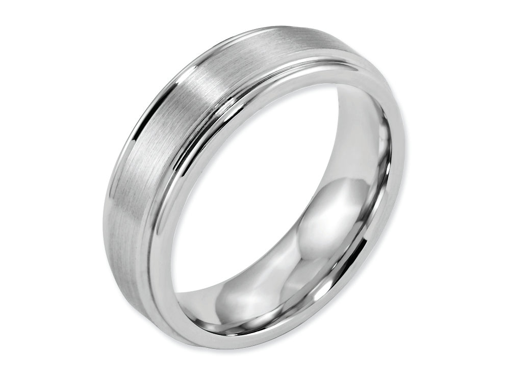 Chisel Cobalt Satin And Polished Ridged Edge 7mm Wedding Band