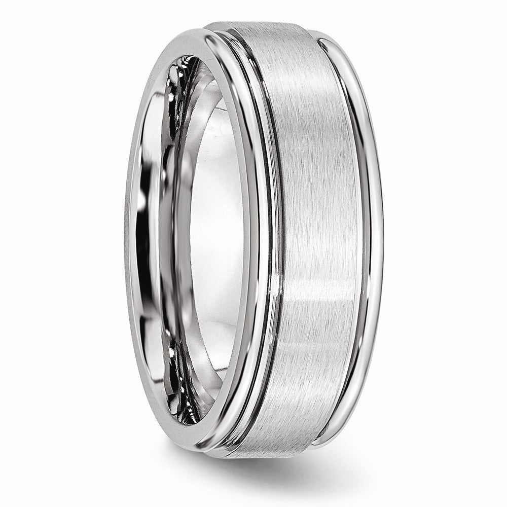 Chisel Cobalt Satin And Polished Ridged Edge 8mm Wedding Band