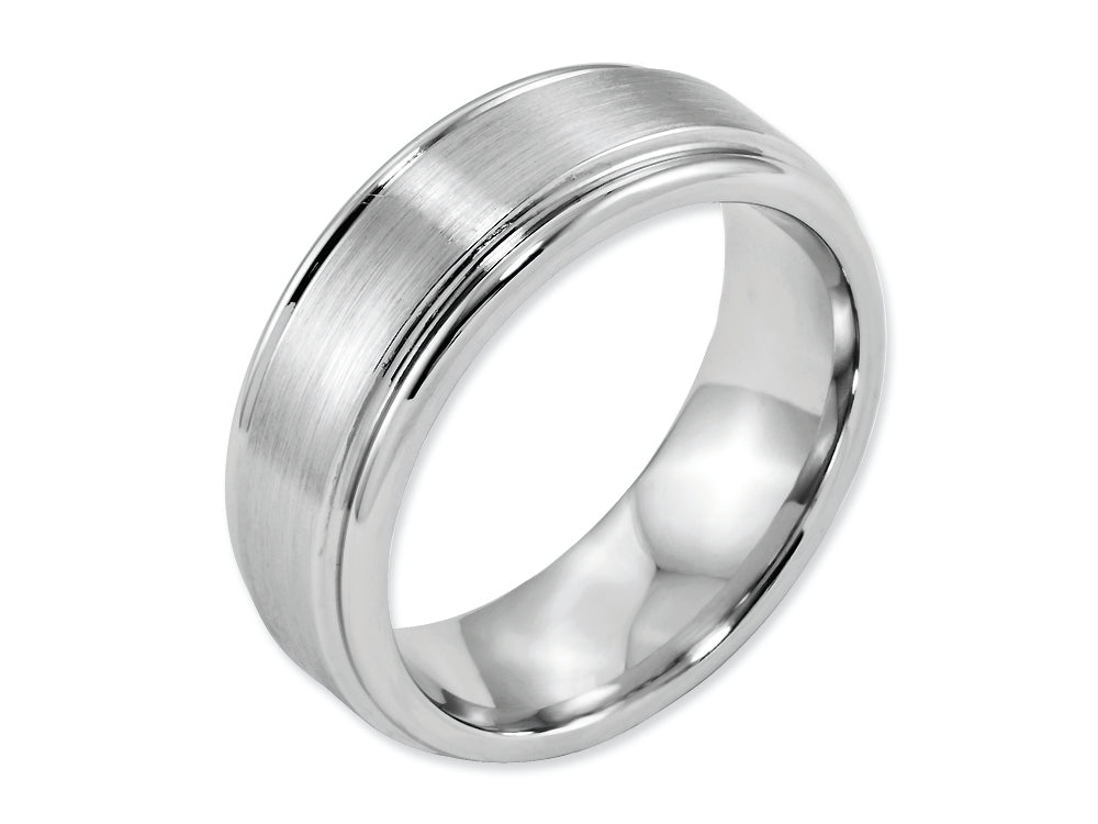 Chisel Cobalt Satin And Polished Ridged Edge 8mm Wedding Band