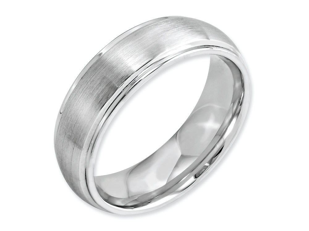 Chisel Cobalt Satin And Polished 7mm Ridged Edge Wedding Band