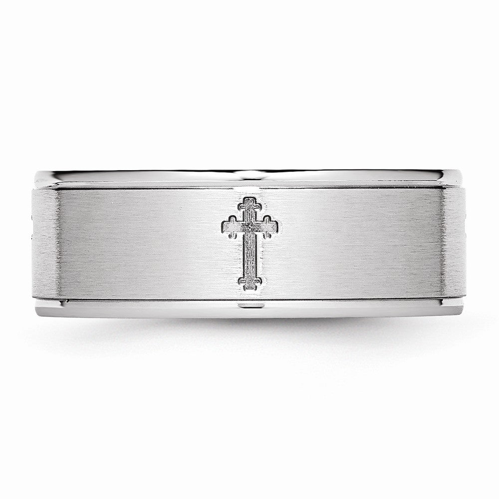 Chisel Cobalt Satin And Polished Ridged Edge 8mm Wedding Band