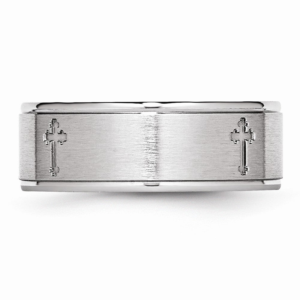 Chisel Cobalt Satin And Polished Ridged Edge 8mm Wedding Band