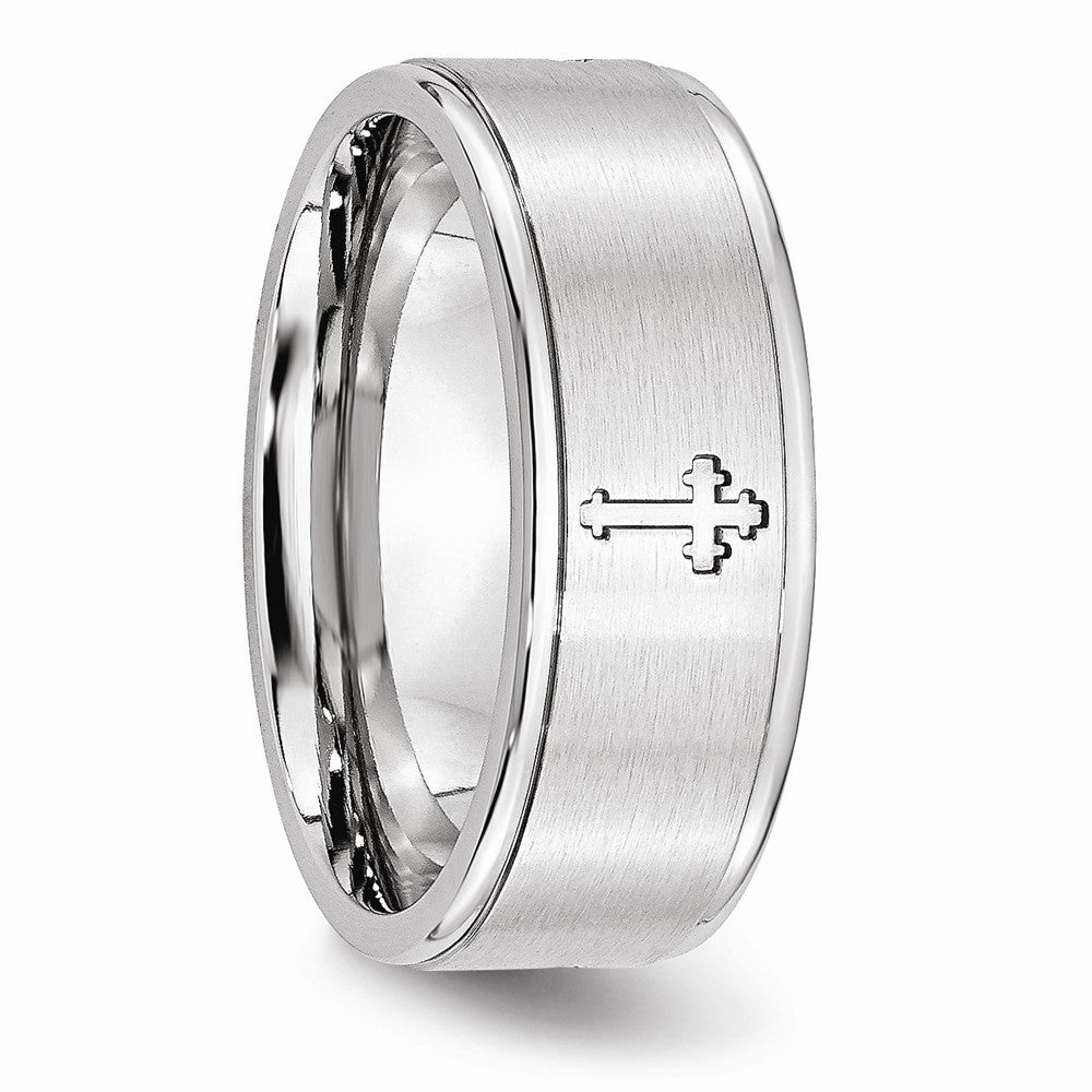 Chisel Cobalt Satin And Polished Ridged Edge 8mm Wedding Band