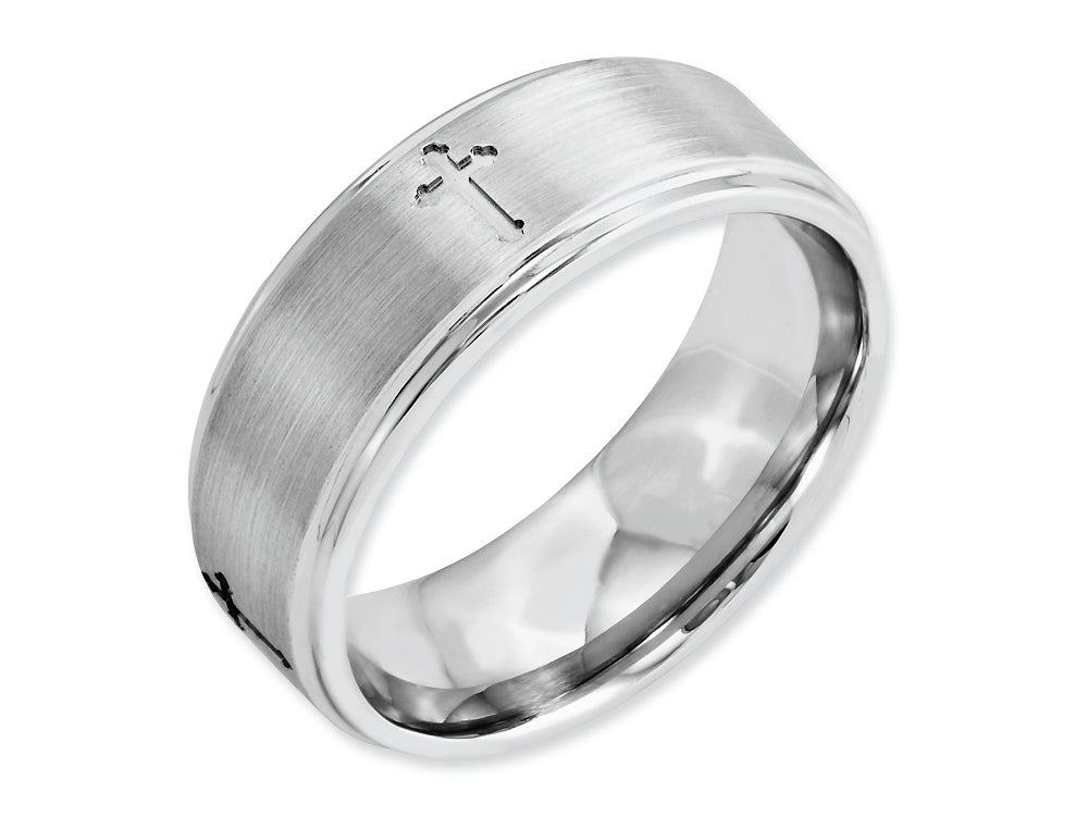 Chisel Cobalt Satin And Polished Ridged Edge 8mm Wedding Band