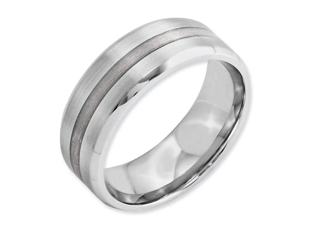Chisel Cobalt Sterling Silver Inlay Satin/polished Beveled Edge 8mm Wedding Band