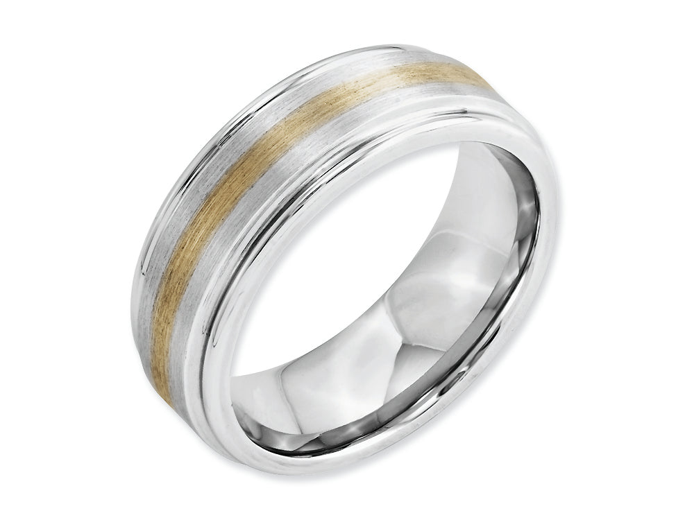 Chisel Cobalt 14k Gold Inlay Satin And Polished 8mm Wedding Band