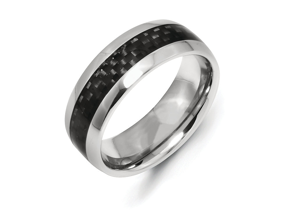Chisel Cobalt Black Carbon Fiber Inlay 8mm Polished Wedding Band