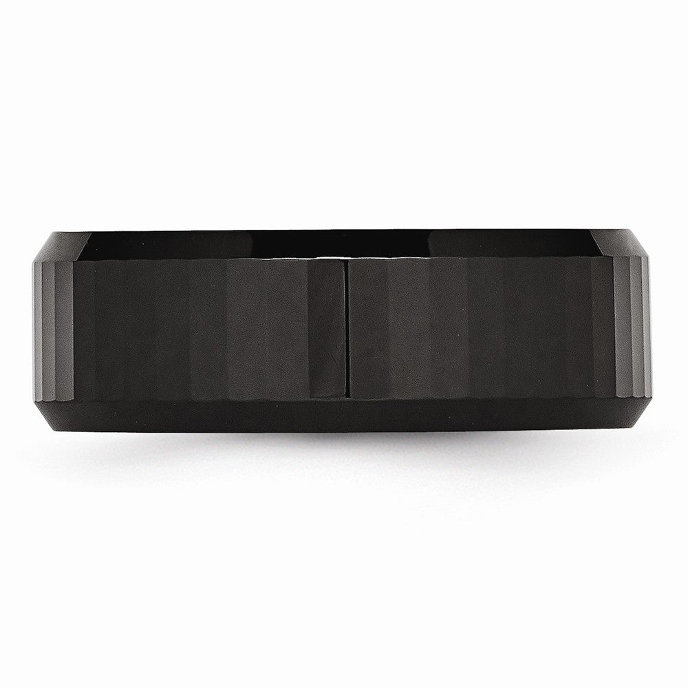 Chisel Ceramic Beveled Edge Black Faceted 8mm Polished Wedding Band