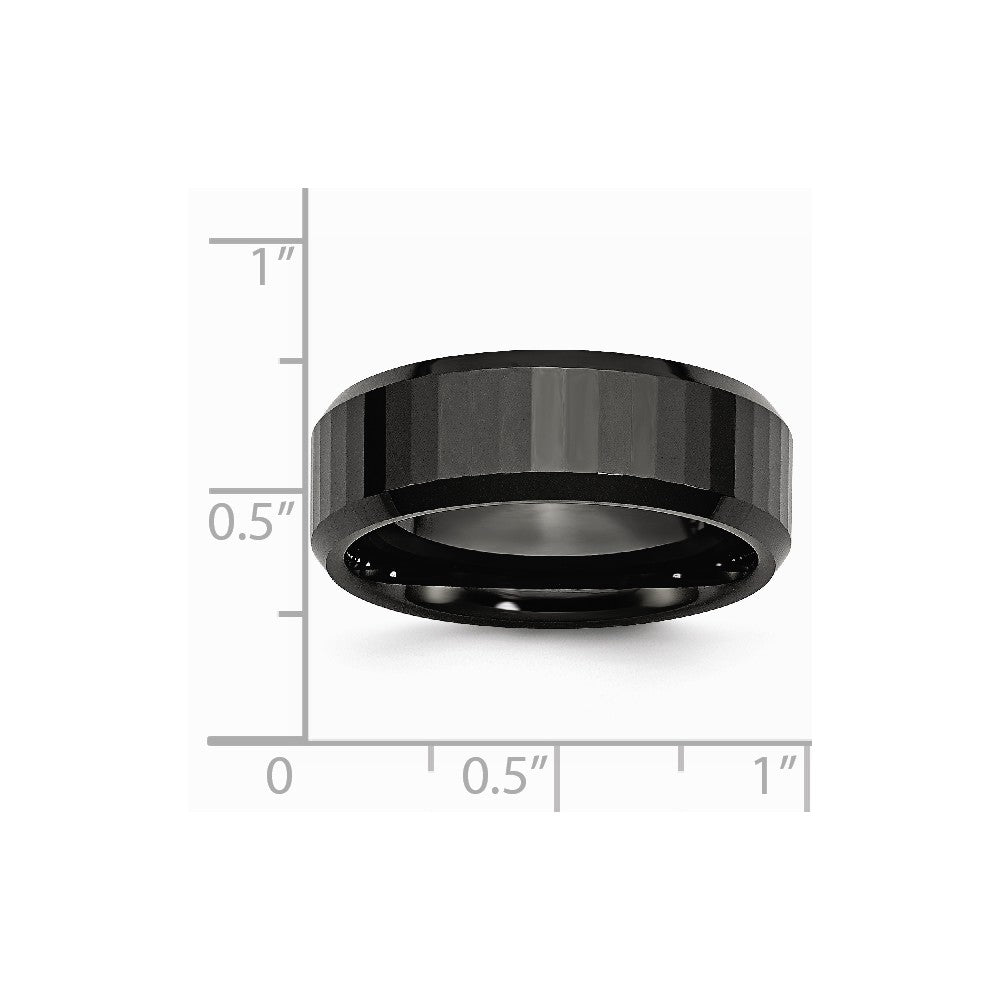 Chisel Ceramic Beveled Edge Black Faceted 8mm Polished Wedding Band