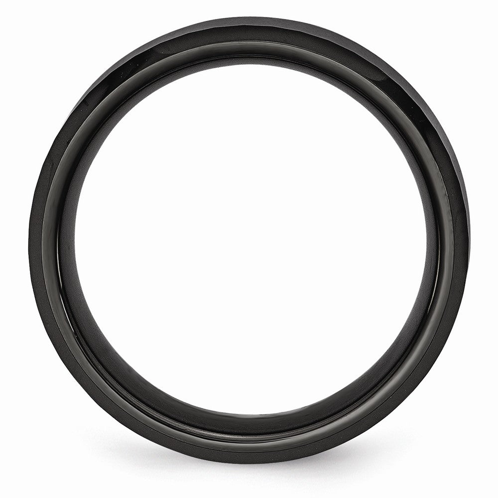 Chisel Ceramic Beveled Edge Black Faceted 8mm Polished Wedding Band