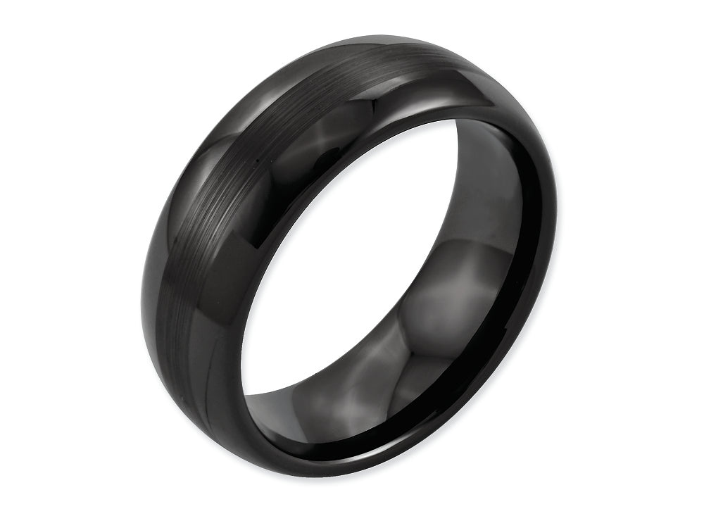 Chisel Ceramic Black 8mm Brushed And Polished Wedding Band
