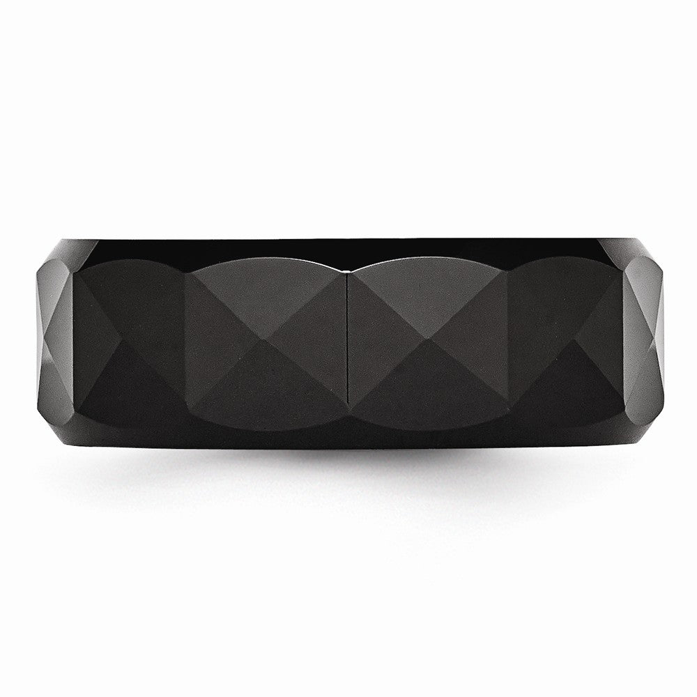 Chisel Ceramic Faceted Black 8mm Polished Beveled Edge Wedding Band