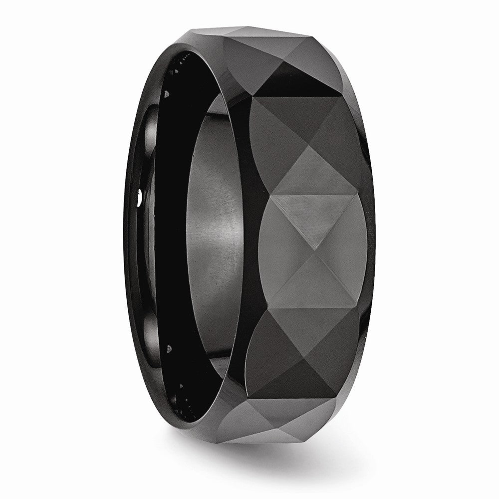 Chisel Ceramic Faceted Black 8mm Polished Beveled Edge Wedding Band