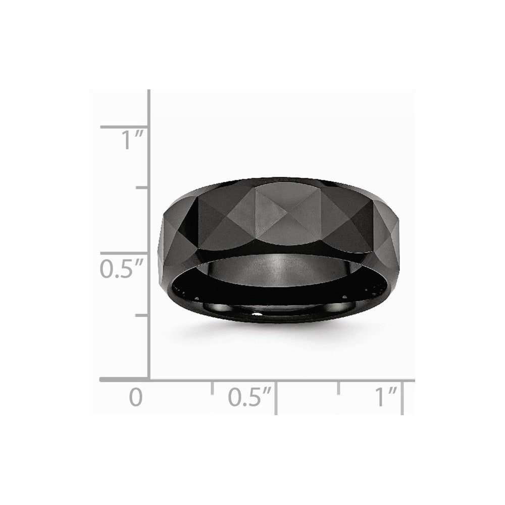 Chisel Ceramic Faceted Black 8mm Polished Beveled Edge Wedding Band