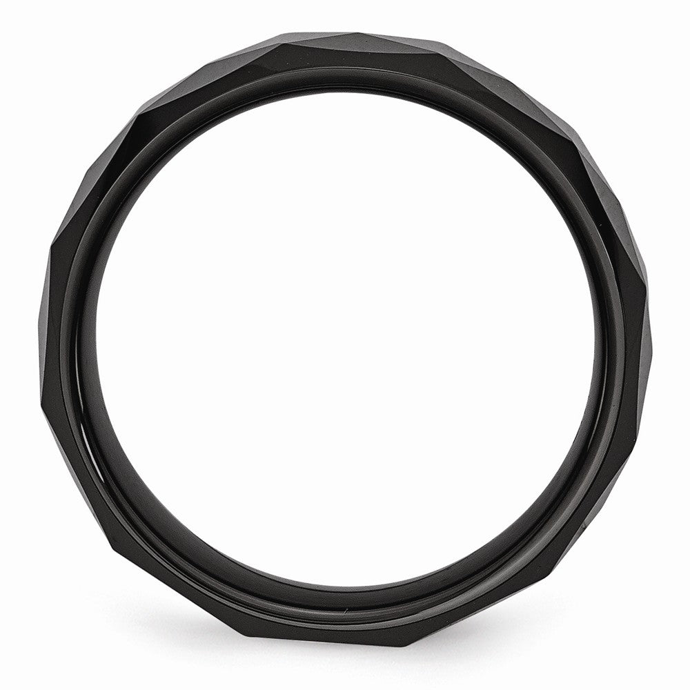 Chisel Ceramic Faceted Black 8mm Polished Beveled Edge Wedding Band