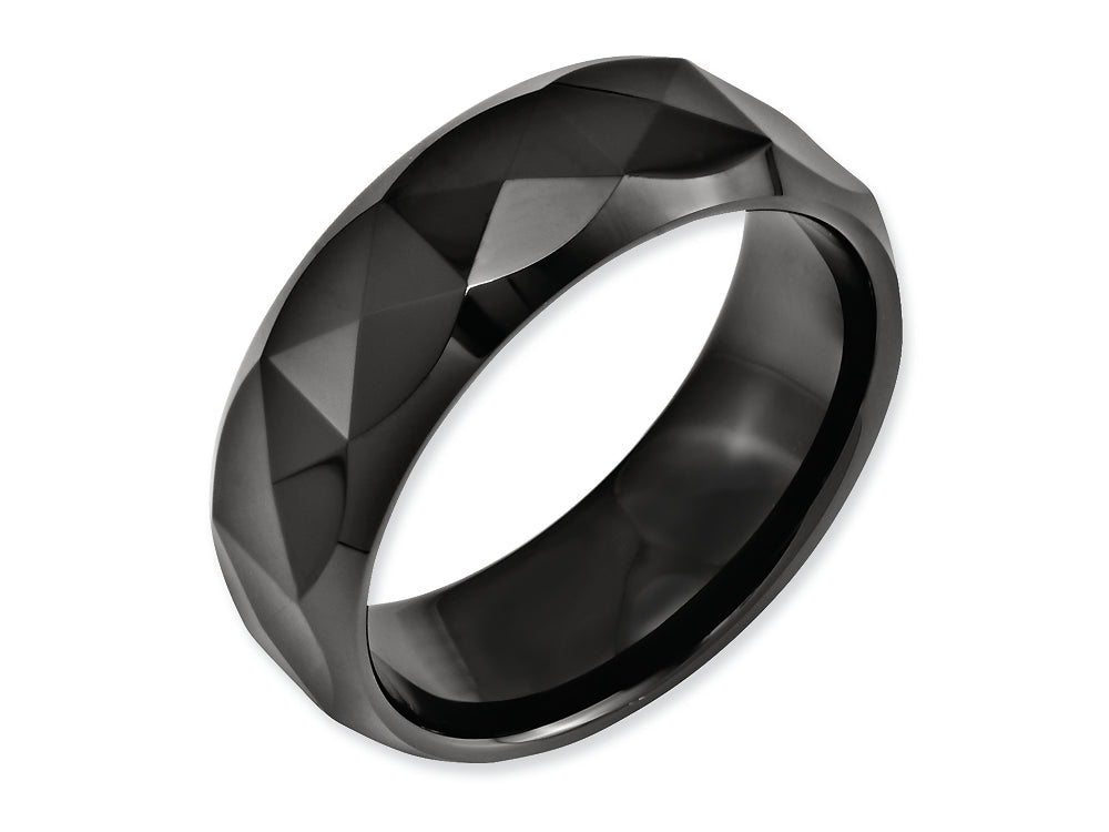 Chisel Ceramic Faceted Black 8mm Polished Beveled Edge Wedding Band