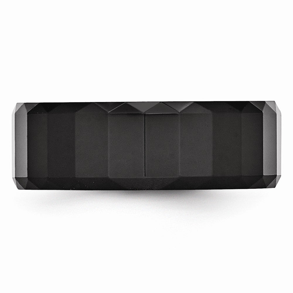 Chisel Ceramic Black Faceted 8mm Polished Beveled Edge Wedding Band