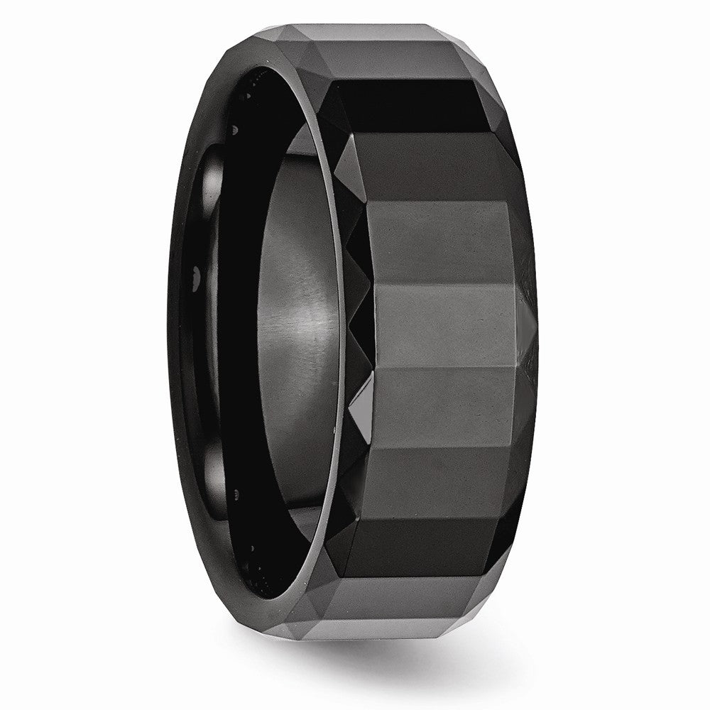 Chisel Ceramic Black Faceted 8mm Polished Beveled Edge Wedding Band