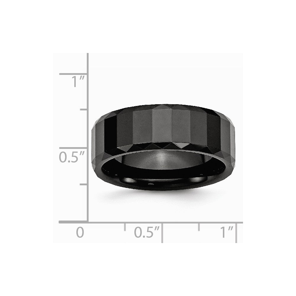 Chisel Ceramic Black Faceted 8mm Polished Beveled Edge Wedding Band