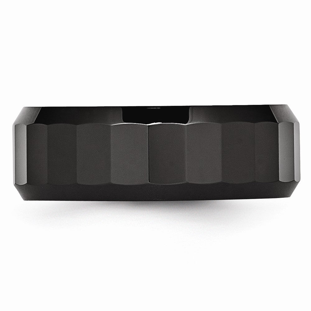 Chisel Ceramic Black Faceted Beveled Edge 8mm Polished Wedding Band
