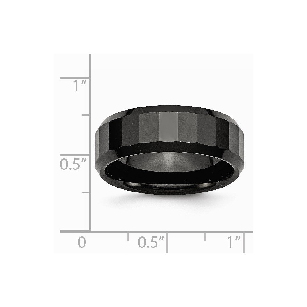Chisel Ceramic Black Faceted Beveled Edge 8mm Polished Wedding Band