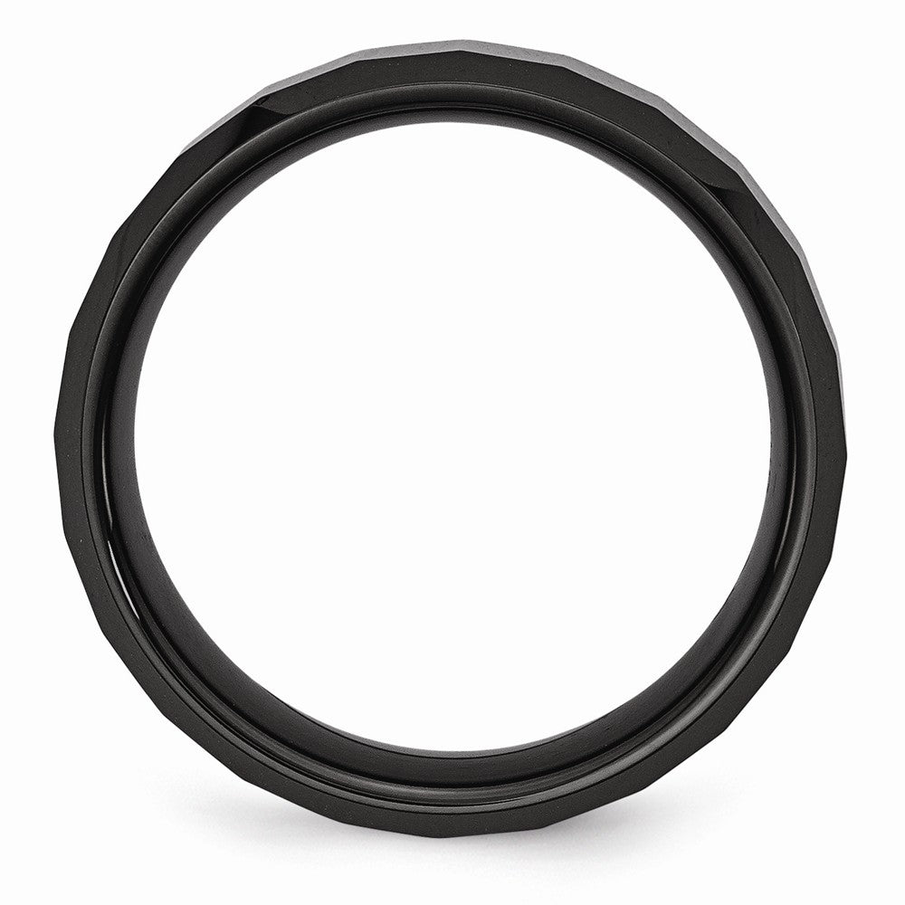 Chisel Ceramic Black Faceted Beveled Edge 8mm Polished Wedding Band