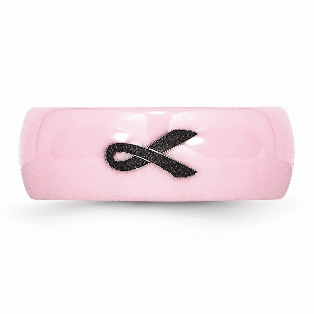 Chisel Ceramic Pink Black Laser Accented Ribbon 8mm Polished Wedding Band