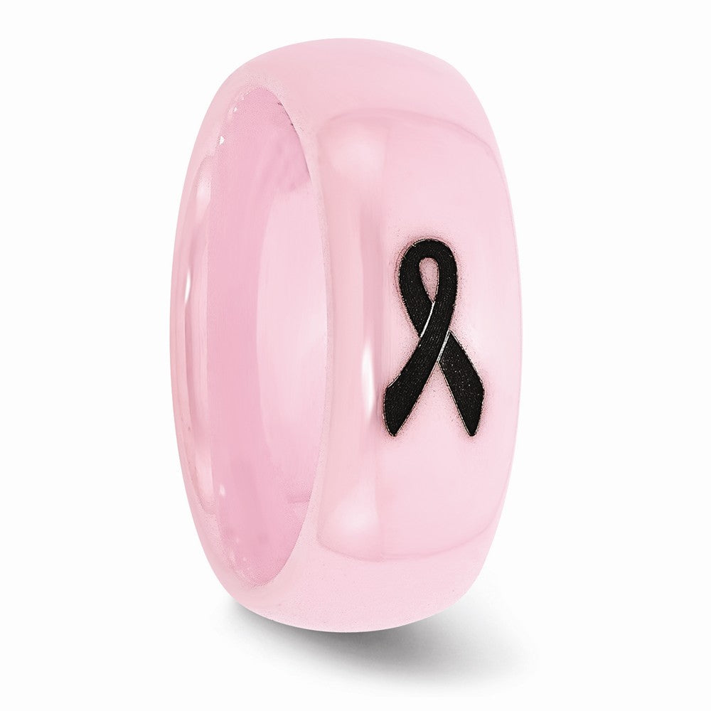 Chisel Ceramic Pink Black Laser Accented Ribbon 8mm Polished Wedding Band