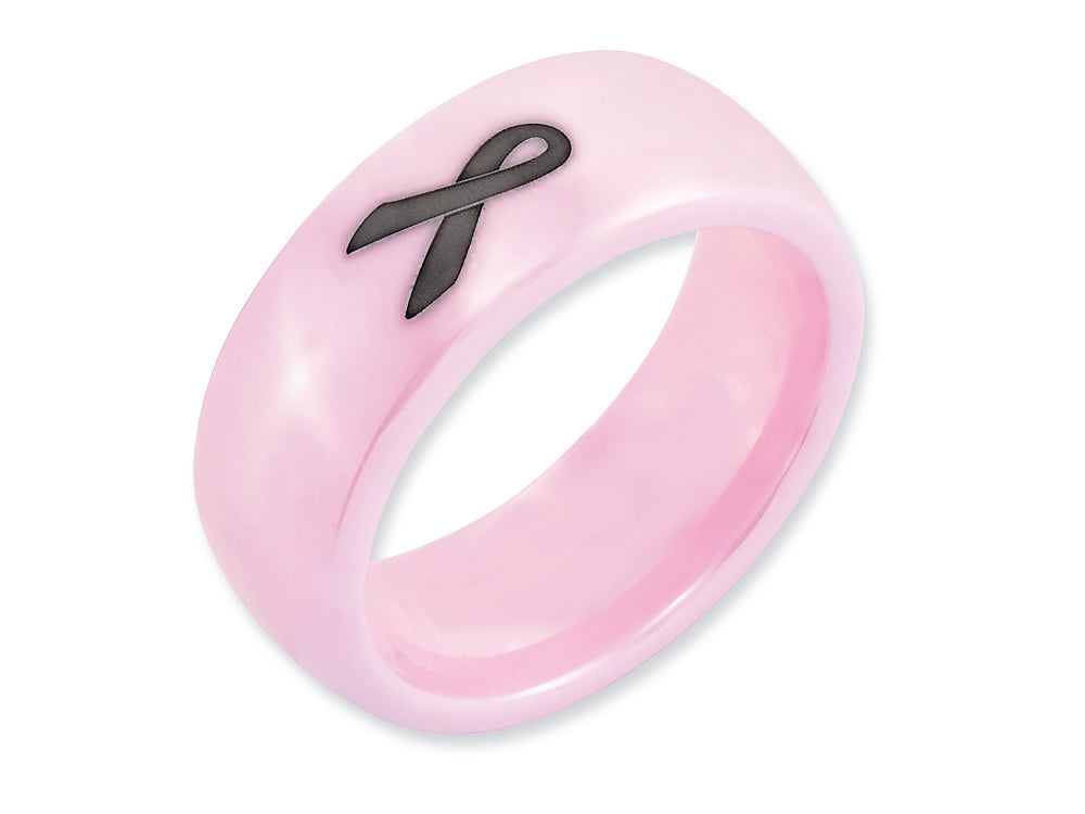 Chisel Ceramic Pink Black Laser Accented Ribbon 8mm Polished Wedding Band