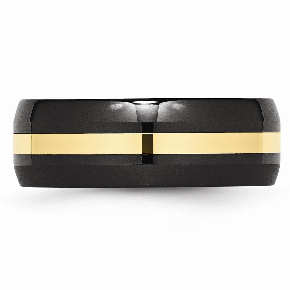 Chisel Ceramic Black With 14k Inlay 8mm Polished Wedding Band