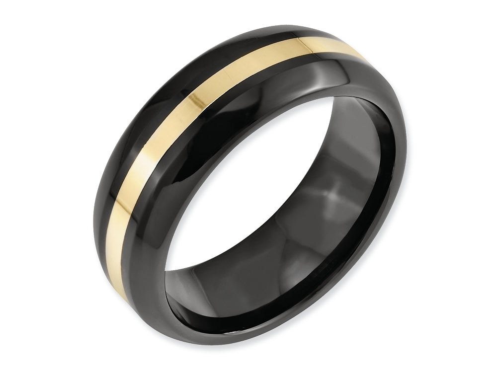 Chisel Ceramic Black With 14k Inlay 8mm Polished Wedding Band