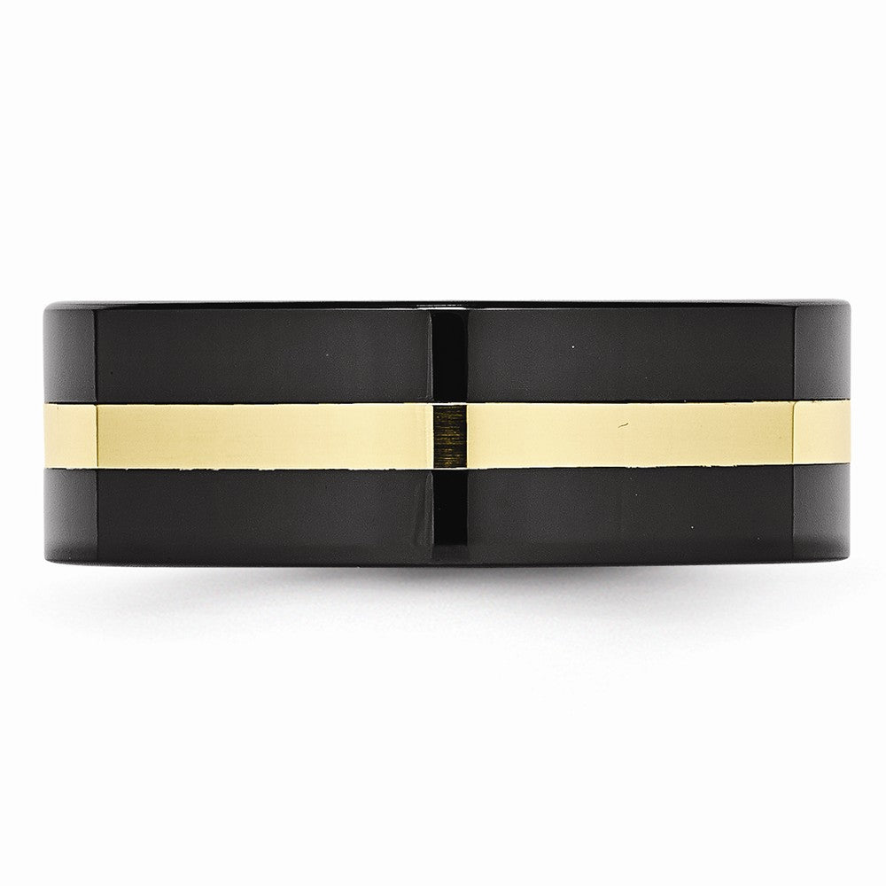 Chisel Ceramic Flat Black With 14k Inlay 8mm Polished Wedding Band