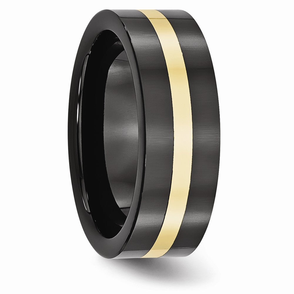 Chisel Ceramic Flat Black With 14k Inlay 8mm Polished Wedding Band