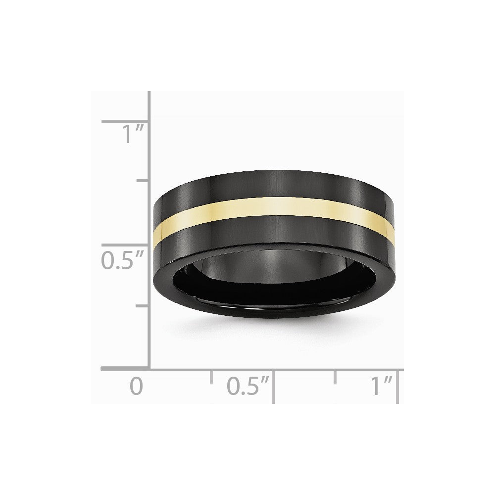 Chisel Ceramic Flat Black With 14k Inlay 8mm Polished Wedding Band