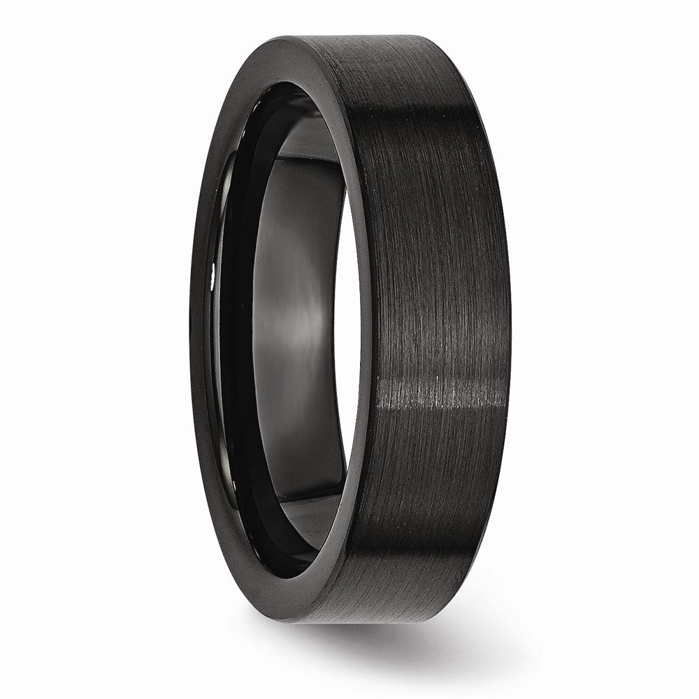 Chisel Black Ceramic Flat 6mm Brushed Wedding Band