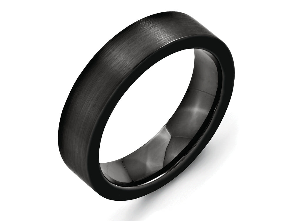 Chisel Black Ceramic Flat 6mm Brushed Wedding Band