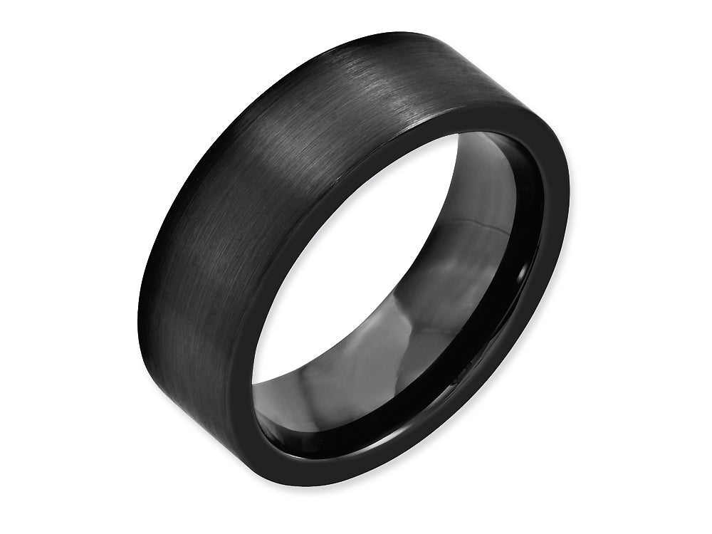 Chisel Black Ceramic Flat 8mm Brushed Wedding Band