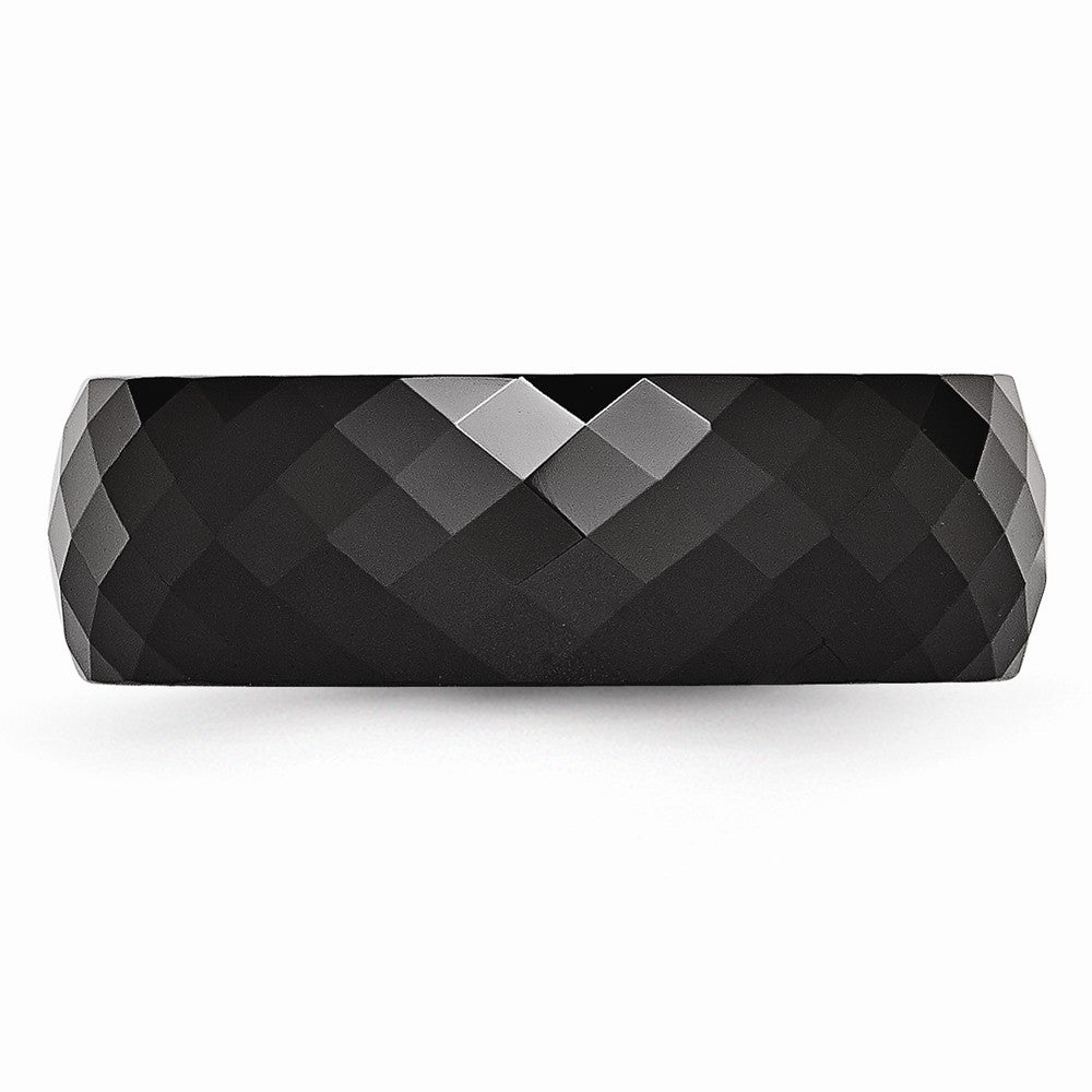 Chisel Ceramic Black Faceted 7.5mm Polished Wedding Band